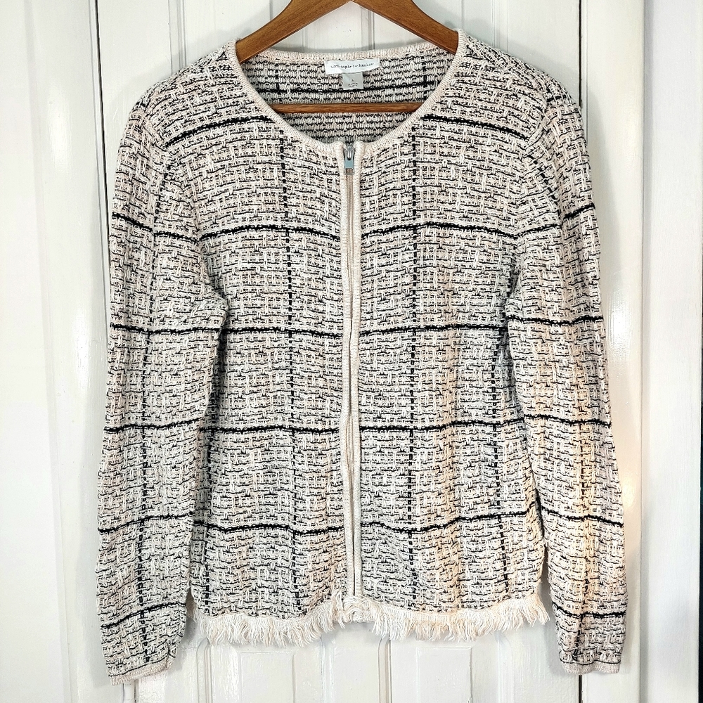 Christopher & Banks Long Sleeve Zip-up Knit Sweater Blazer with Fringe Sz L